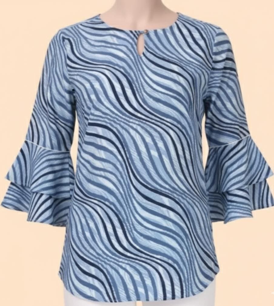 Women Blue Check White Top